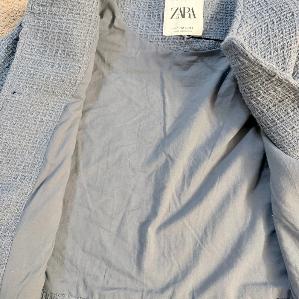 Zara Soft Blue Tweed Jacket with Gold Buttons - Picture 3 of 3